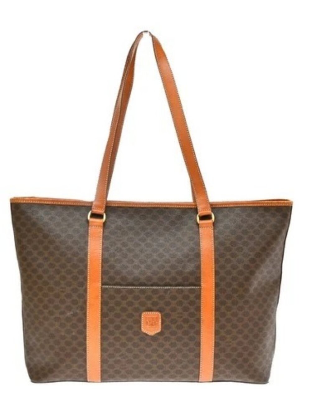 CELINE logo Macadam Pattern Shoulder Tote Bag PVC Leather Brown Italy 36YJ355